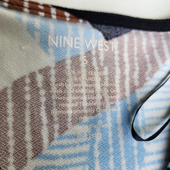 Nine West White Green Tan Faux Wrap Career Knee Length Spring Dress Short S - Picture 10 of 11